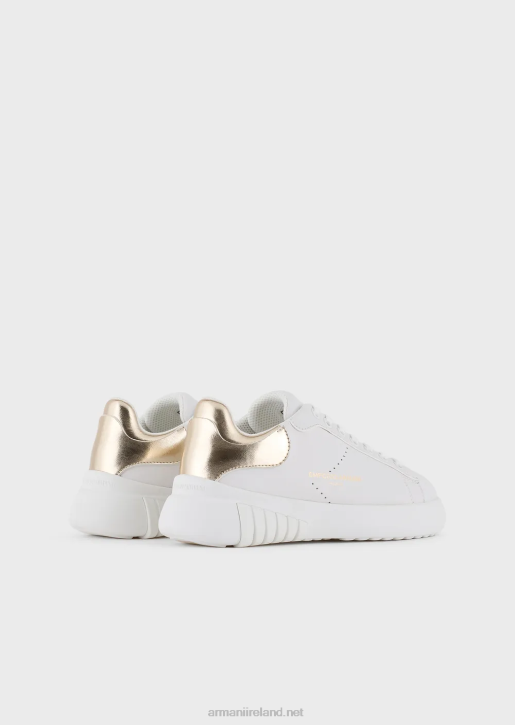 Women 086V557 Leather Sneakers With Laminated Back Armani White Logo
