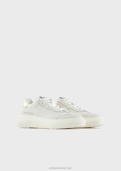 Women 086V559 Chunky Leather Sneakers With Gold Back Armani Pattern