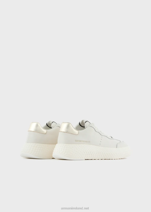 Women 086V559 Chunky Leather Sneakers With Gold Back Armani Pattern