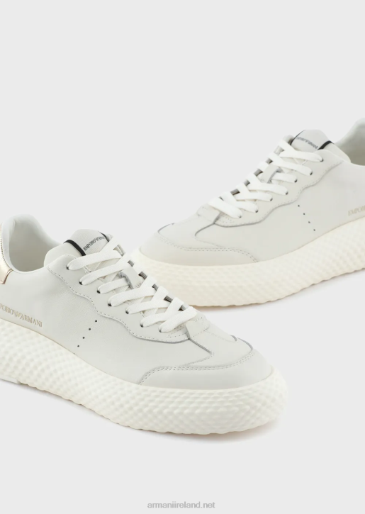 Women 086V559 Chunky Leather Sneakers With Gold Back Armani Pattern