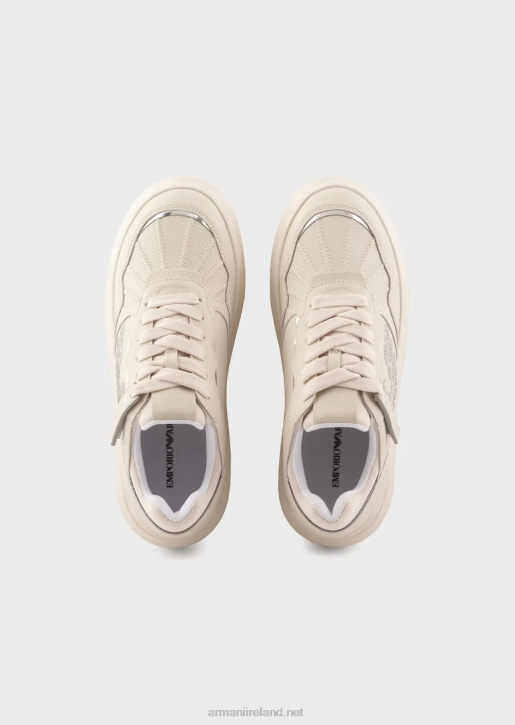 Women 086V560 Leather Sneakers With Laminated Eagle Armani Milky White