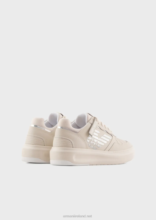 Women 086V560 Leather Sneakers With Laminated Eagle Armani Milky White