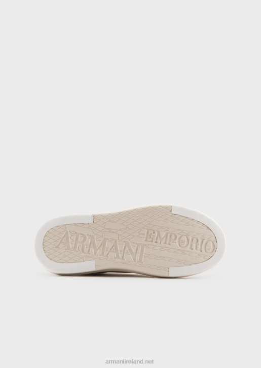 Women 086V560 Leather Sneakers With Laminated Eagle Armani Milky White