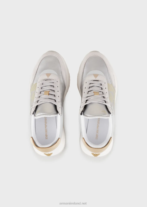 Women 086V561 Suede And Nylon Sneakers With Oversized Eagle Armani Silver