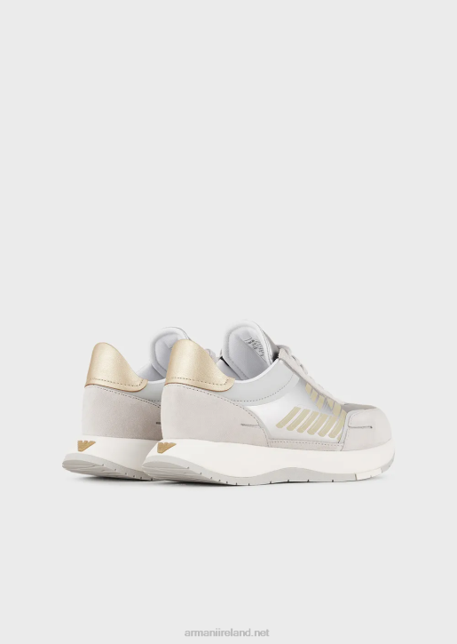 Women 086V561 Suede And Nylon Sneakers With Oversized Eagle Armani Silver