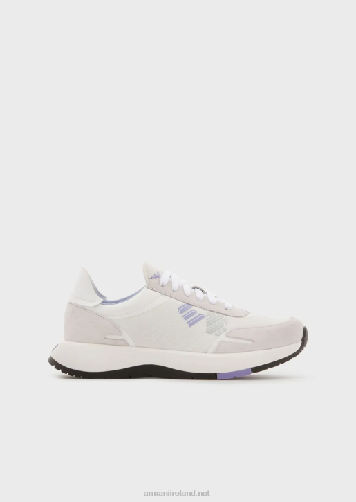 Women 086V562 Suede And Nylon Sneakers With Oversized Eagle Armani White