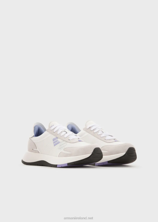 Women 086V562 Suede And Nylon Sneakers With Oversized Eagle Armani White