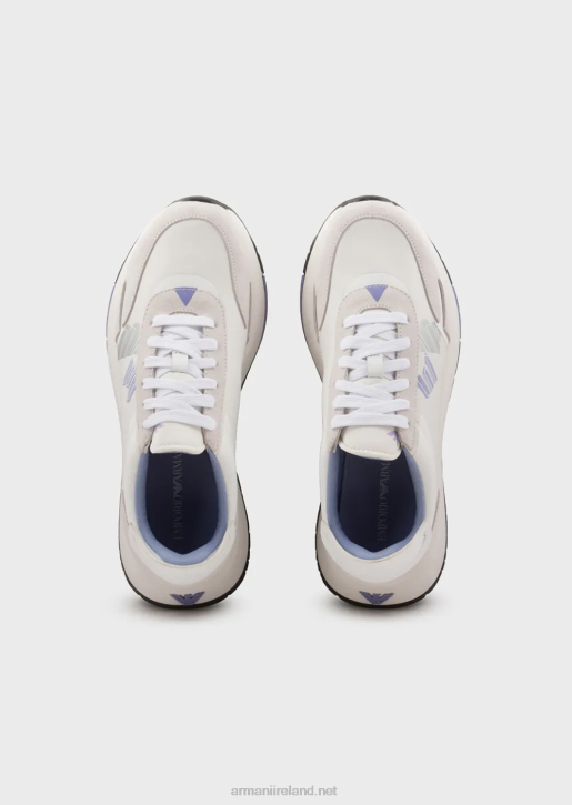 Women 086V562 Suede And Nylon Sneakers With Oversized Eagle Armani White