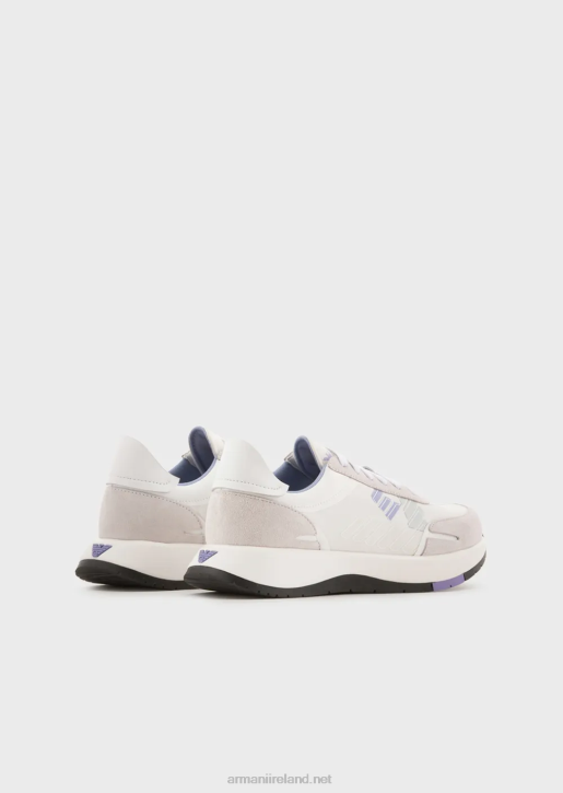 Women 086V562 Suede And Nylon Sneakers With Oversized Eagle Armani White