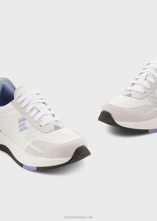 Women 086V562 Suede And Nylon Sneakers With Oversized Eagle Armani White