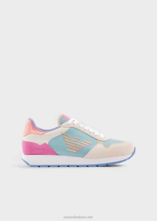 Women 086V563 Suede And Nylon Sneakers With Oversized Eagle Armani Multicolour