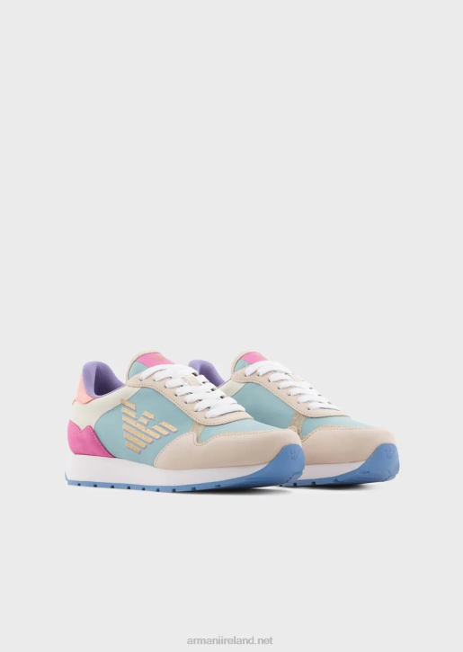 Women 086V563 Suede And Nylon Sneakers With Oversized Eagle Armani Multicolour