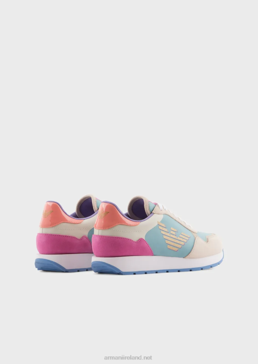 Women 086V563 Suede And Nylon Sneakers With Oversized Eagle Armani Multicolour