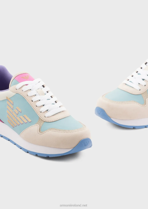 Women 086V563 Suede And Nylon Sneakers With Oversized Eagle Armani Multicolour