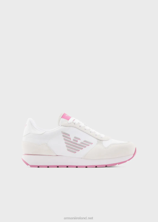 Women 086V564 Suede And Nylon Sneakers With Oversized Eagle Armani Pink