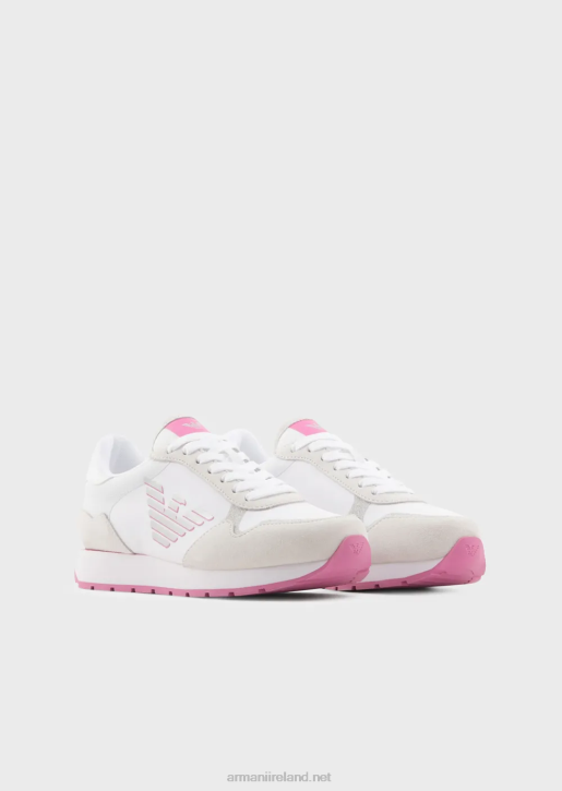 Women 086V564 Suede And Nylon Sneakers With Oversized Eagle Armani Pink