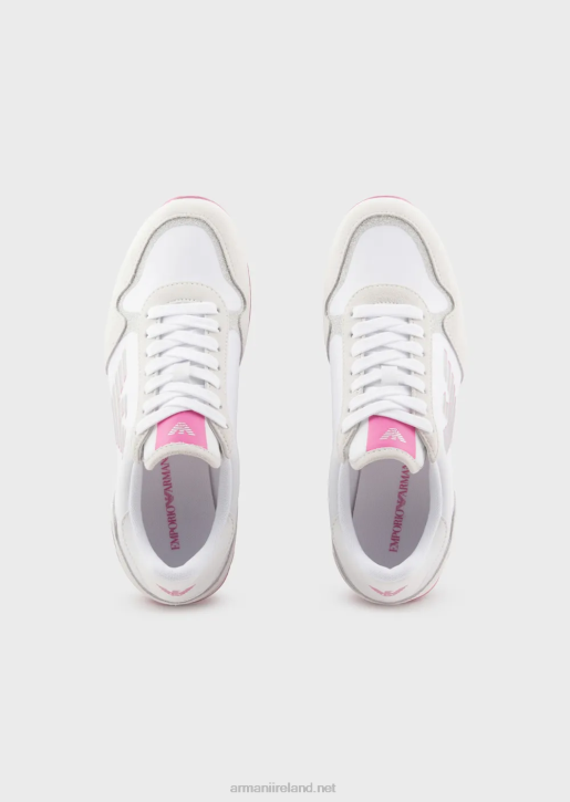 Women 086V564 Suede And Nylon Sneakers With Oversized Eagle Armani Pink