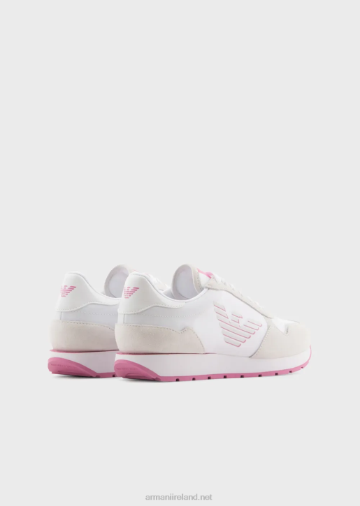 Women 086V564 Suede And Nylon Sneakers With Oversized Eagle Armani Pink