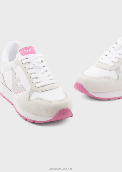 Women 086V564 Suede And Nylon Sneakers With Oversized Eagle Armani Pink