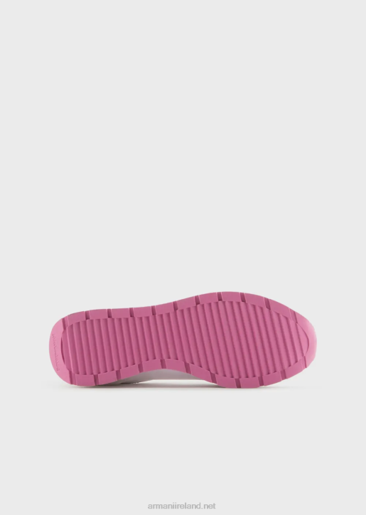 Women 086V564 Suede And Nylon Sneakers With Oversized Eagle Armani Pink