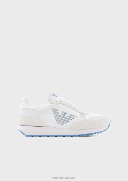 Women 086V565 Suede And Nylon Sneakers With Oversized Eagle Armani White