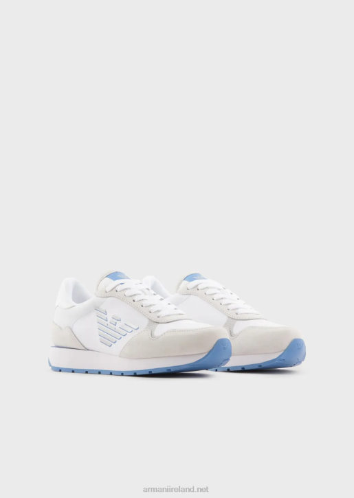 Women 086V565 Suede And Nylon Sneakers With Oversized Eagle Armani White