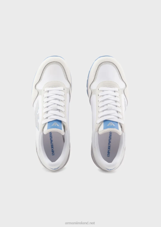 Women 086V565 Suede And Nylon Sneakers With Oversized Eagle Armani White