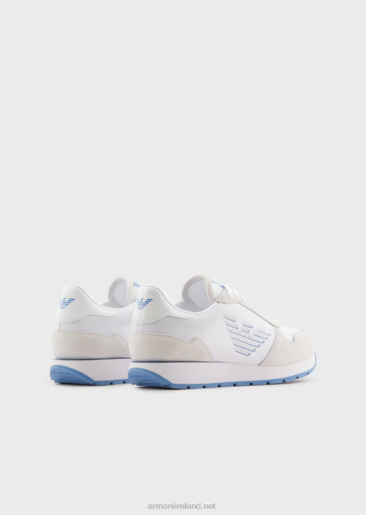 Women 086V565 Suede And Nylon Sneakers With Oversized Eagle Armani White