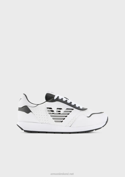 Women 086V567 Leather Sneakers With Contrasting Eagle Armani Bianco E Nero