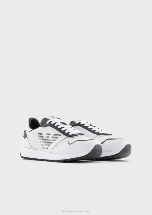 Women 086V567 Leather Sneakers With Contrasting Eagle Armani Bianco E Nero