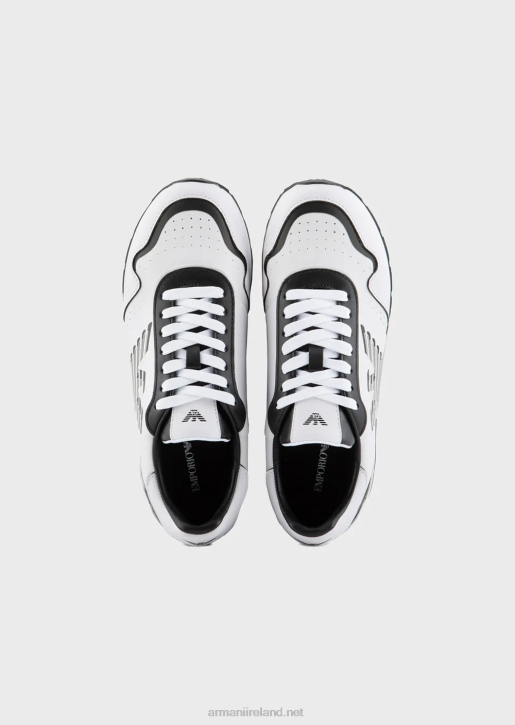 Women 086V567 Leather Sneakers With Contrasting Eagle Armani Bianco E Nero