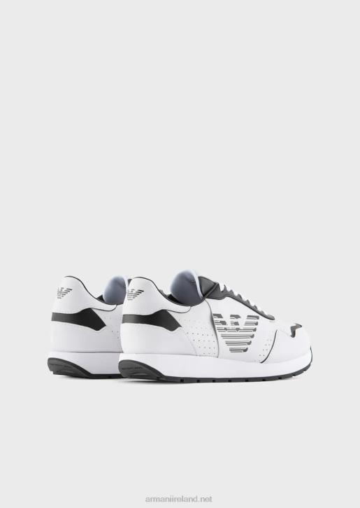 Women 086V567 Leather Sneakers With Contrasting Eagle Armani Bianco E Nero