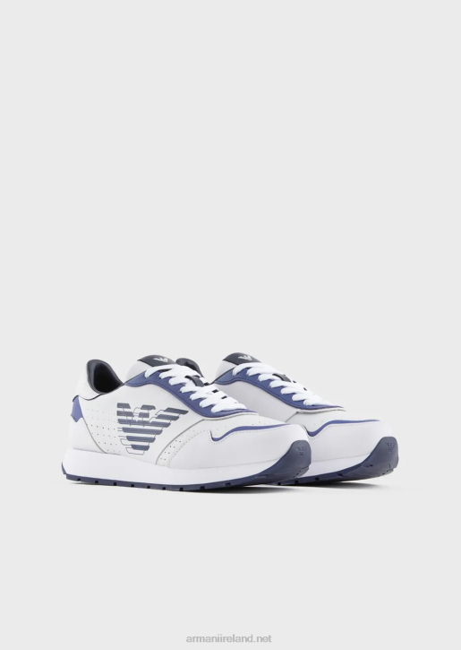 Women 086V568 Leather Sneakers With Contrasting Eagle Armani Blue