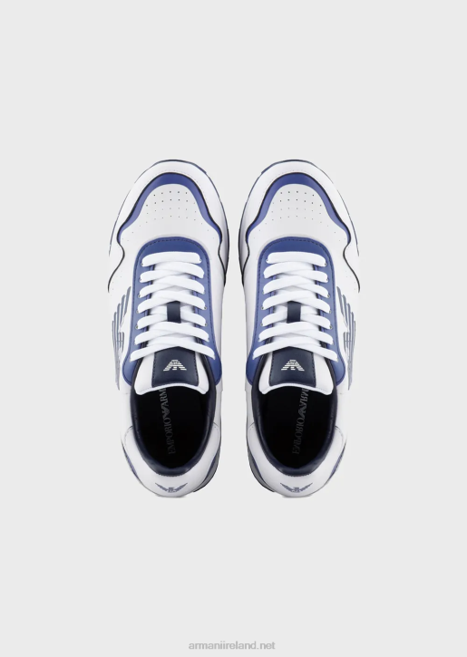 Women 086V568 Leather Sneakers With Contrasting Eagle Armani Blue