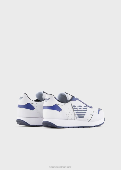 Women 086V568 Leather Sneakers With Contrasting Eagle Armani Blue