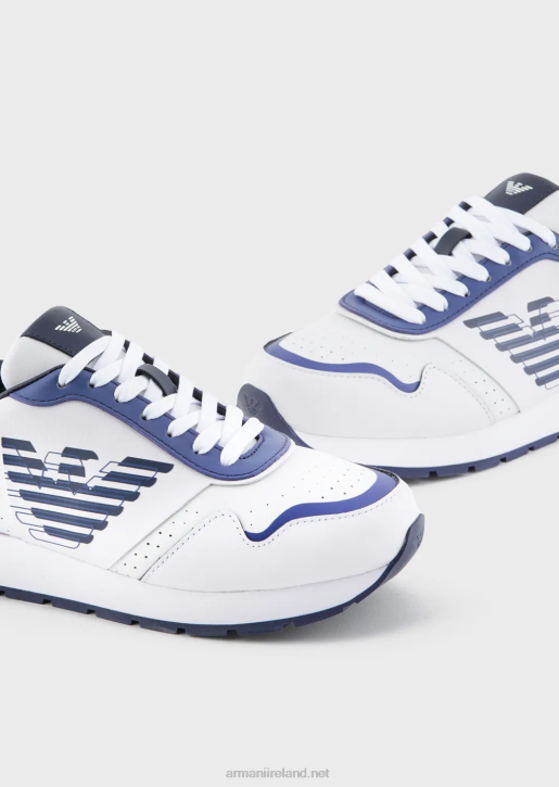 Women 086V568 Leather Sneakers With Contrasting Eagle Armani Blue