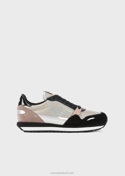Women 086V569 Suede Sneakers With Reflective And Nylon Details Armani Black