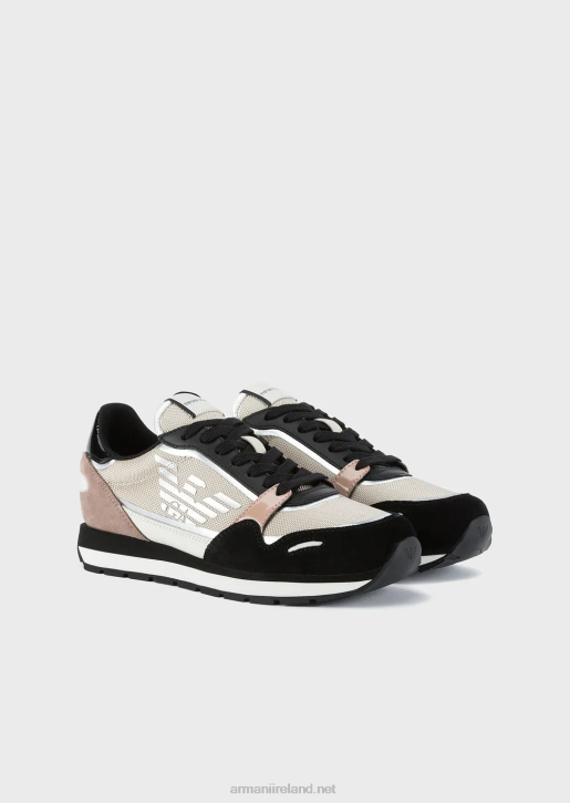 Women 086V569 Suede Sneakers With Reflective And Nylon Details Armani Black