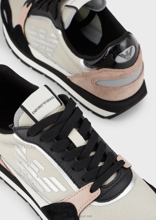 Women 086V569 Suede Sneakers With Reflective And Nylon Details Armani Black