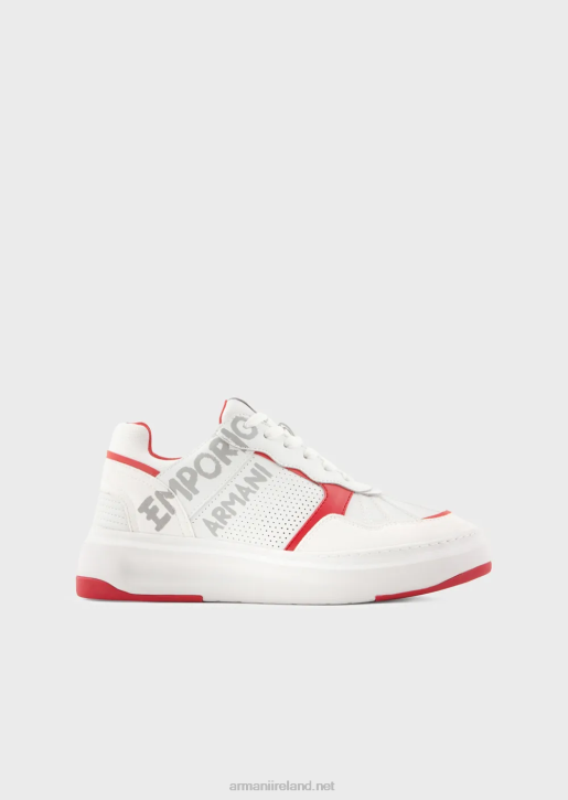 Women 086V570 Leather And Nylon Sneakers With Brushstroke Logo Armani White