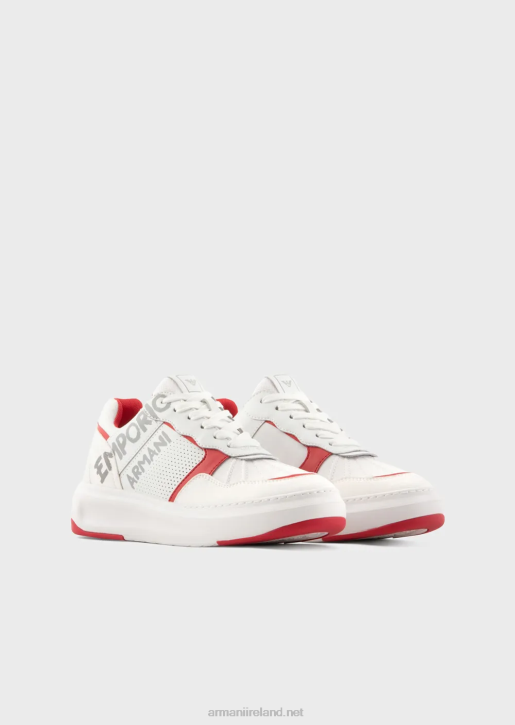 Women 086V570 Leather And Nylon Sneakers With Brushstroke Logo Armani White