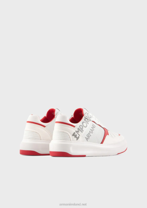 Women 086V570 Leather And Nylon Sneakers With Brushstroke Logo Armani White