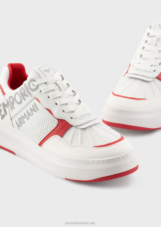 Women 086V570 Leather And Nylon Sneakers With Brushstroke Logo Armani White