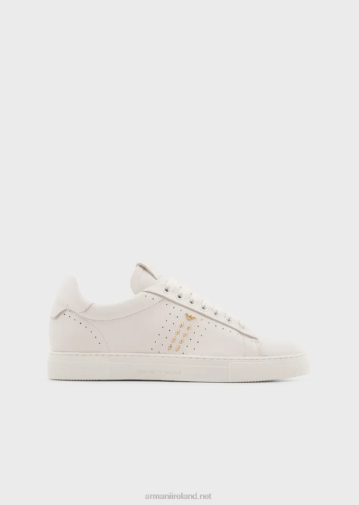 Women 086V571 Leather Sneakers With Studs And Perforated Motif Armani White Logo