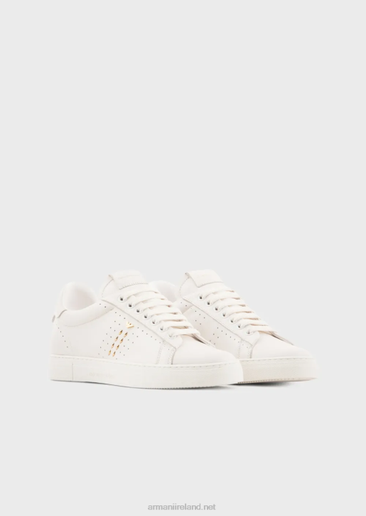 Women 086V571 Leather Sneakers With Studs And Perforated Motif Armani White Logo
