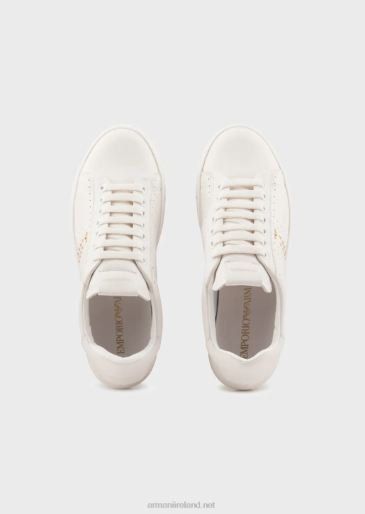 Women 086V571 Leather Sneakers With Studs And Perforated Motif Armani White Logo