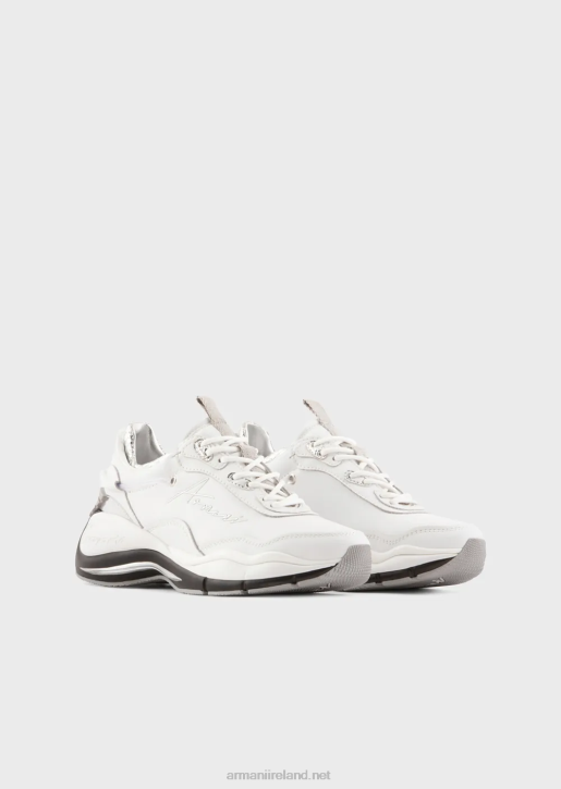 Women 086V572 Leather Sneakers With Crinkled Details Armani White