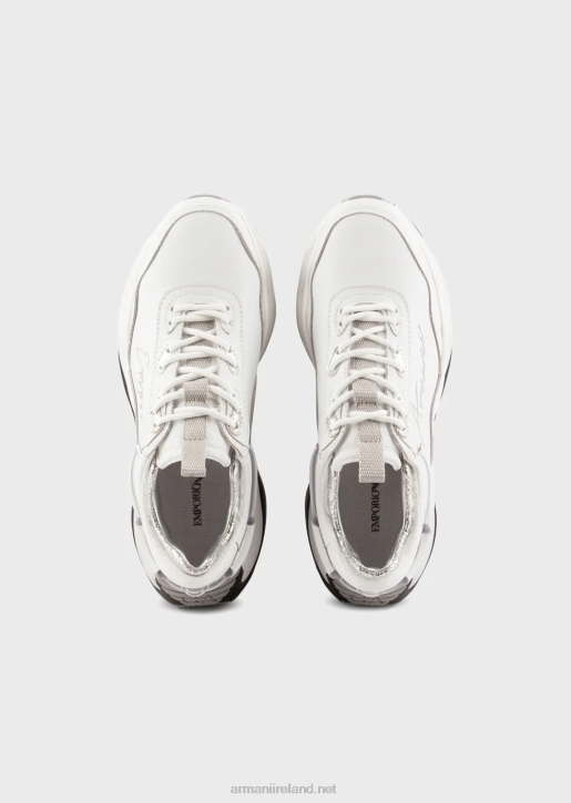 Women 086V572 Leather Sneakers With Crinkled Details Armani White