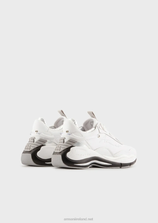 Women 086V572 Leather Sneakers With Crinkled Details Armani White