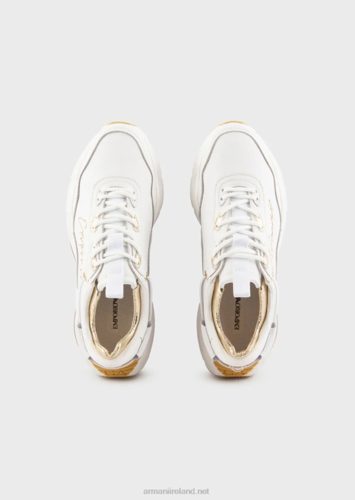 Women 086V573 Leather Sneakers With Crinkled Details Armani White Logo